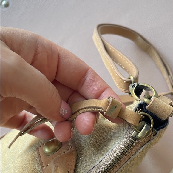 Anthropologie Miss Albright Leather Calf Hair Tan Tote Shoulder Bag - Picture 5 of 9